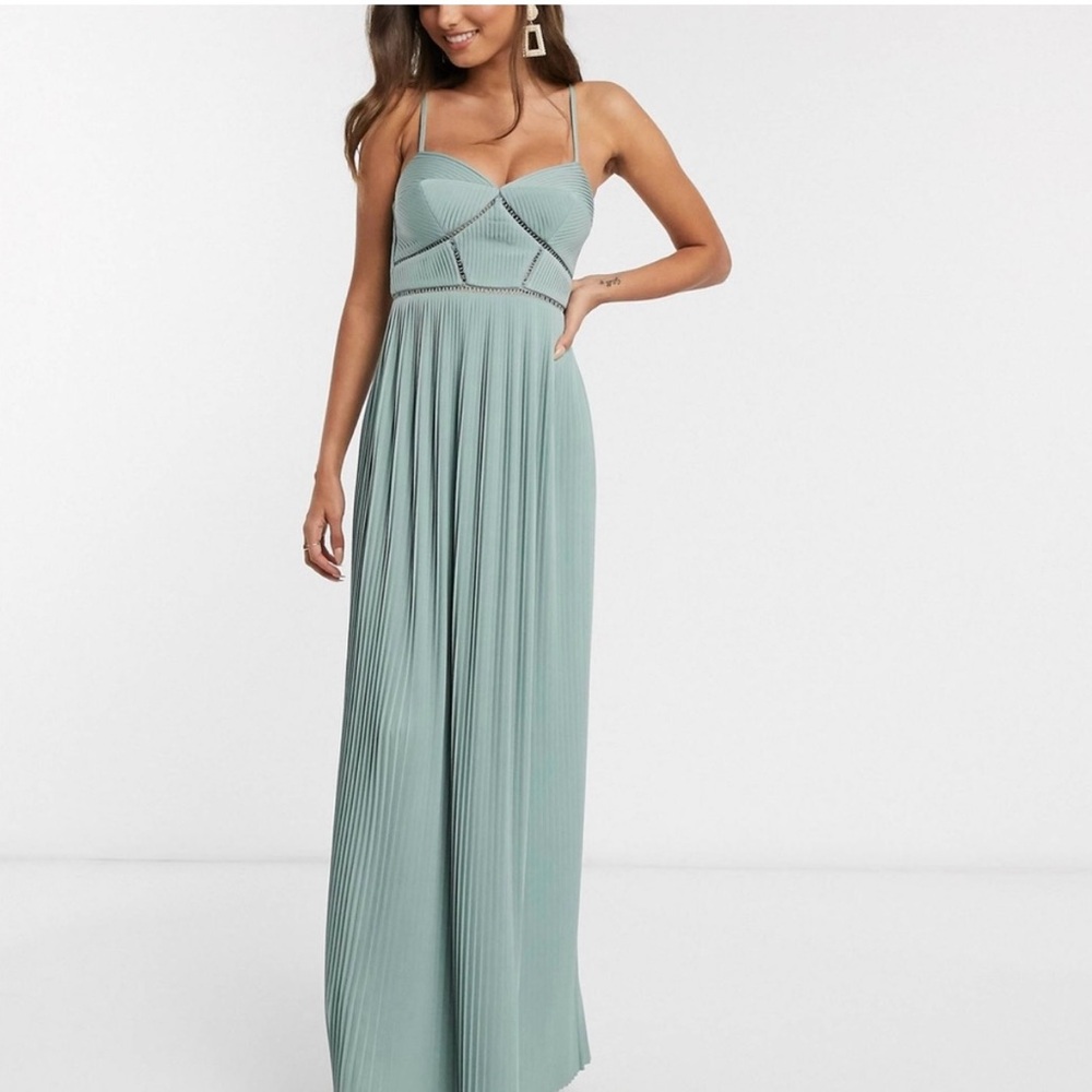 ASOS DESIGN Premium cami pleated maxi dress with trim detail in spearmint